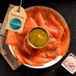 Präsent Räucherlachs 500g mit 2 Saucen